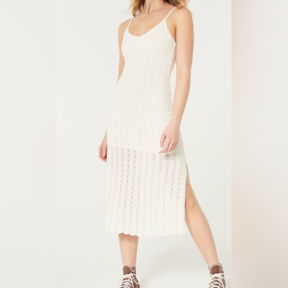 Hollister White crochet cami Midi Dress with slit XS like new